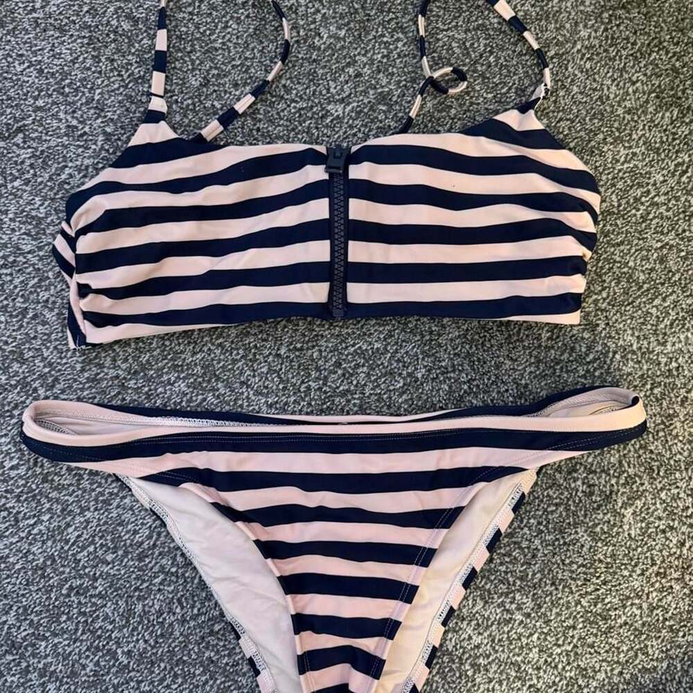 Aerie Striped Bikini Set Size M Navy Pink